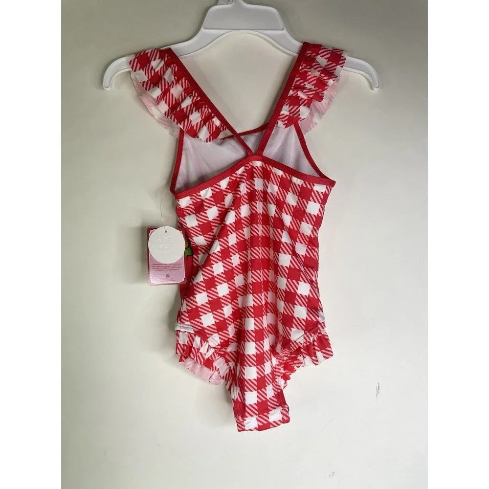 Strawberry Shortcake Gingham Red White One Piece Swimsuit Swimwear Girls Size 6